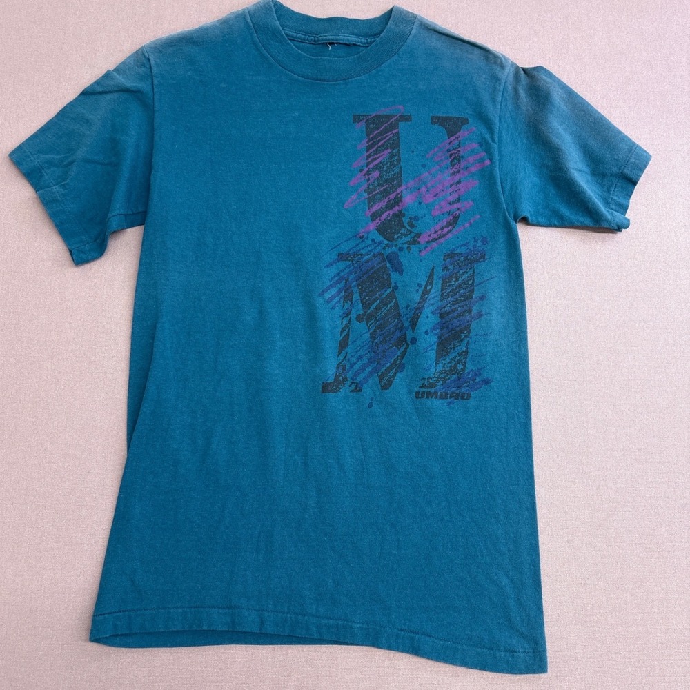Vintage Umbro Graphic T-Shirt Teal Blue 90s Retro Single Stitch Mens Small